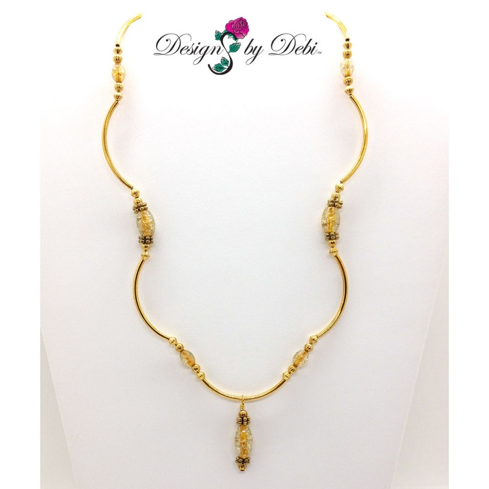 Gold Crackle Glass Scalloped Necklace